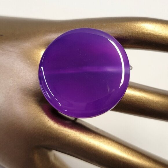 Purple Agate Round Ring Adjustable Band Handmade Semi Precious Ring - Picture 1 of 9